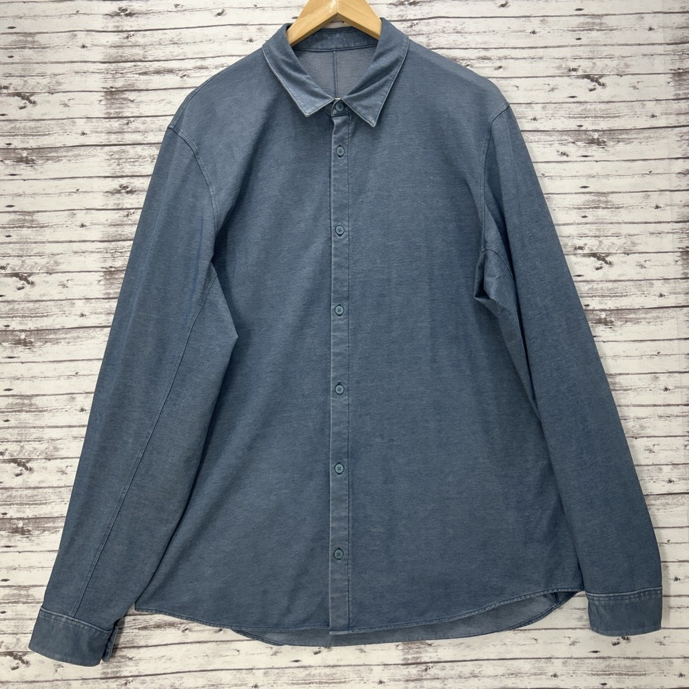 Lululemon Mens Shirt XL Blue Commission Chambray Casual Golf Oxford Stretch - Picture 3 of 9